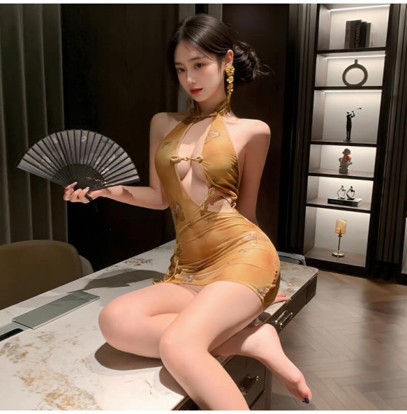 FEE ET MOI - Butterfly Dream Cut-out Cheongsam (Brown)